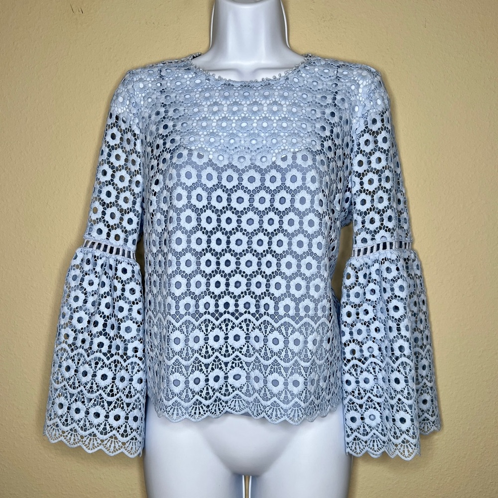 J CREW Daisylace Bell-Sleeve Top - Light Blue - G9911 - Sz 2 - Picture 3 of 12